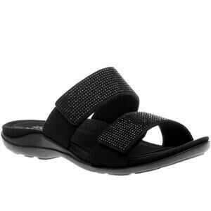 ABEO Barrie Black Sandals with Black Shiny Stones, BW0478, Socklining, Sz 9N